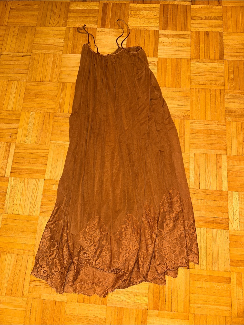 We are HAH Brown Lace-Hem Women's Maxi Dress